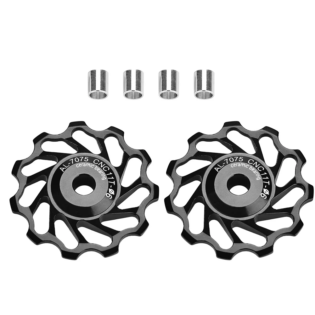 1 Pair Ceramic Bearing Rear Pulley Wheel Bike Guide Roller (11T, Black)