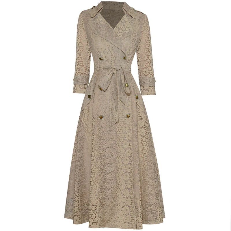 

Coat Milan Runway Spring Autumn Designer New Women'S High Quality Elegant Gorgeous Lace Hollow Fashion Party Midi Windbreaker