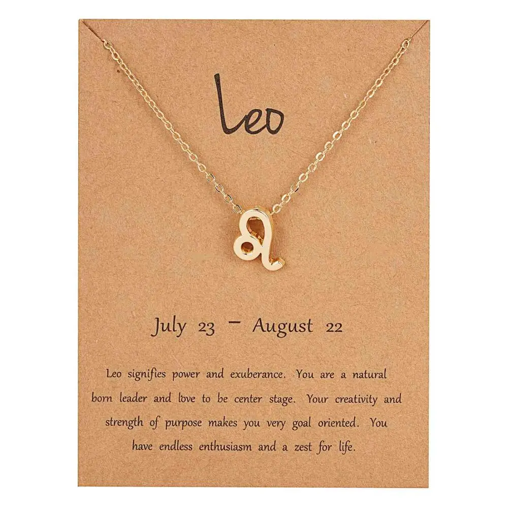 Leo-gold Belleper 12 Созвездие Знак зодиака ожерелье для женщин серебряные ювелирные изделия Leo Libra Aries кулон ожерелье Астрология - Окраска металла: Leo-gold