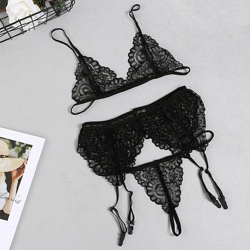 Комплект сексуального женского нижнего белья из 3 предметов прозрачный