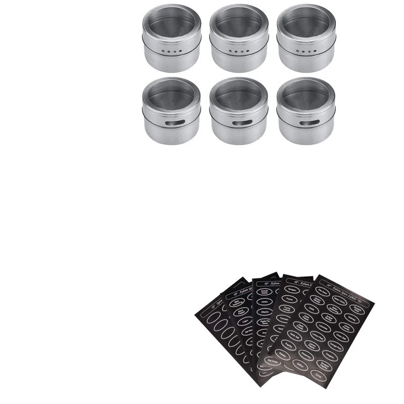 6 pcs Нержавеющая сталь Магнитные Банки для специй жестяные банки контейнер набор с прозрачными этикетки для крышек Магнитные Банки для специй банки для приправ перец Органайзер - Цвет: 6 pcs