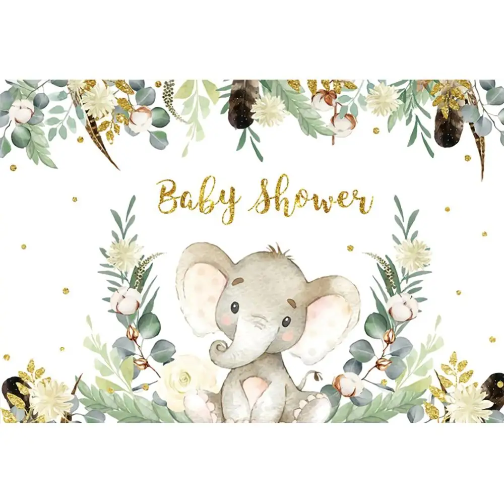 Фотозона для бэби-шауэр "Джунгли с слоником" с блестками Yeele, фотофон для фотостудии.