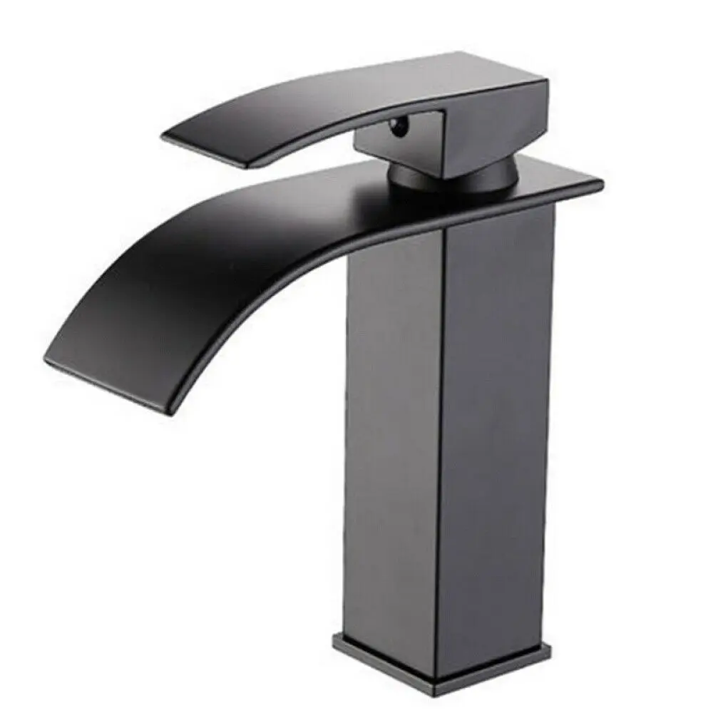 

Смеситель водопад, квадратный черный кран с одной ручкой, хромированный латунный, для дома, кухни, ванной комнаты