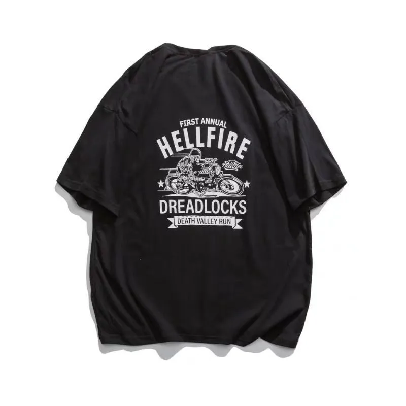 

ZAZOMDE 2021 New Summer Boys T-shirt Vintage American Motorcycle Print Street Cotton Hip-hop Oversizes streetwearT-shirt