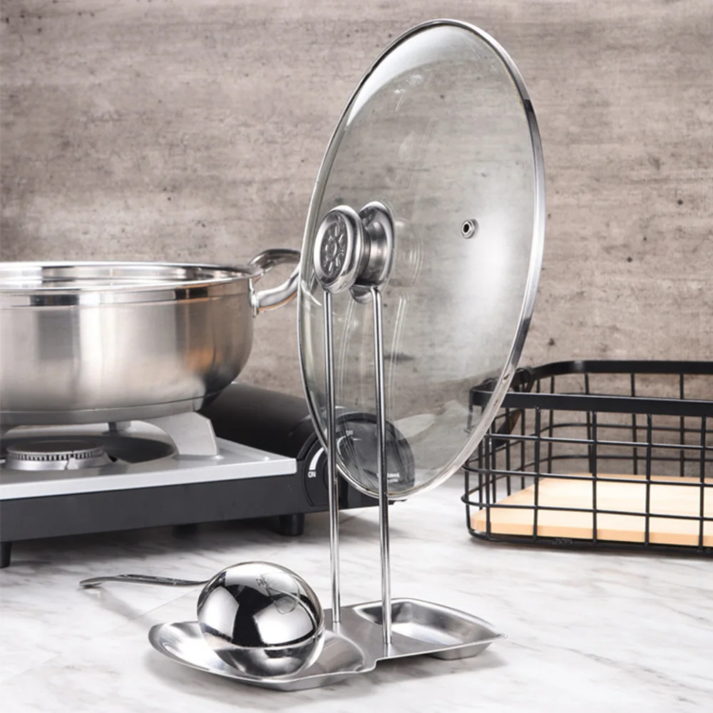 

Pot Lid Holder Stainless Steel Kitchen Soup Spoon Organizer Shelf Stand Home Pan Pot Cover Drain Rack Kitchen Accessories