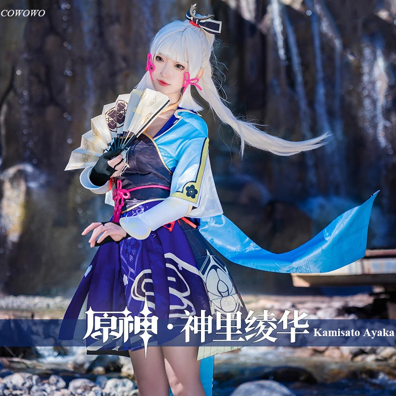 

Anime! Genshin Impact Kamisato Ayaka Game Suit Lovely Dress Uniform Cosplay Costume Halloween Party Outfit For Women 2021 NEW