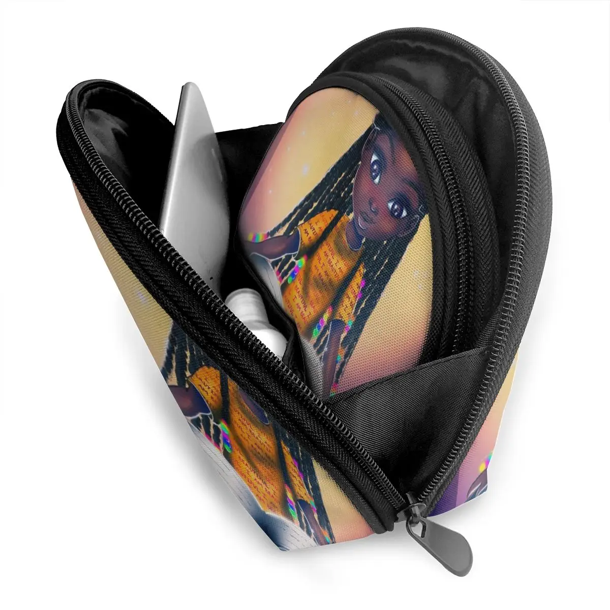 

New Women Afro Girls Pattern Makeup Bags Girl Party Fashion Money Bags Female Clutch Portable Pouch Mini Handbag Dropshipping