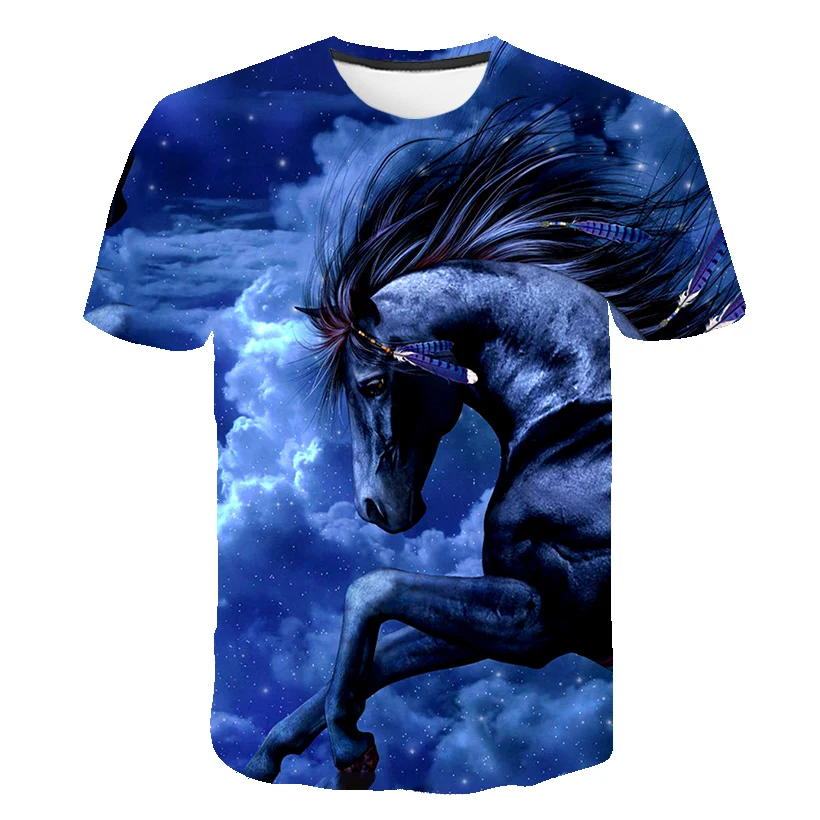 

Летняя футболка для мальчиков, с 3D-принтом единорога и круглым вырезом