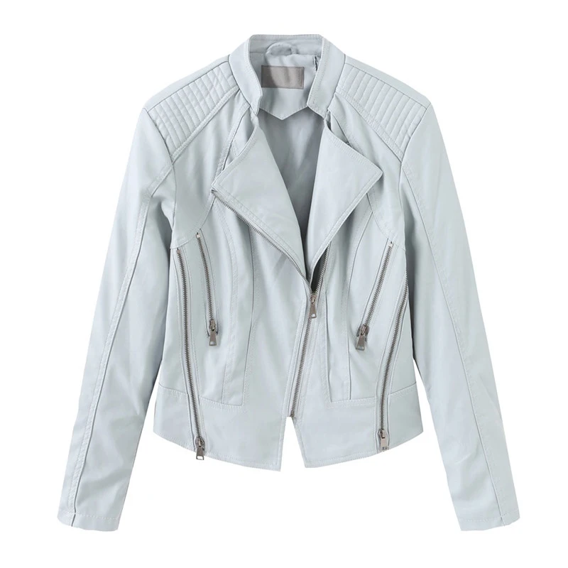 

Women's Streetwear Coat Brand Clothing Lady Motorcycle Jackets Casual Female Slim Punk Outerwear PU Leather Jacket EU Size FL044