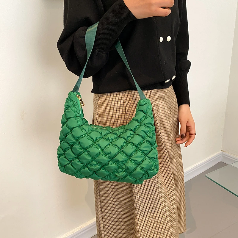 

Folds Quilted New Style Soft Nylon Small Underarm Bags for Women 2022 Casual Solid Color Shoulder Purses and Handbags Trends