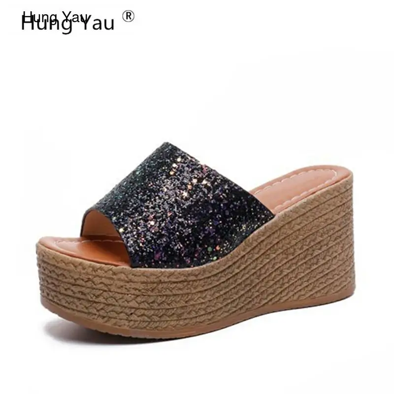 Женские сандалии на танкетке Hung Yau повседневные шлепанцы платформе без застежки