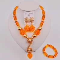 simple fashionable orang crystal column new nigerian bride wedding jewelry african wedding banquet necklace jewelry set ls 49