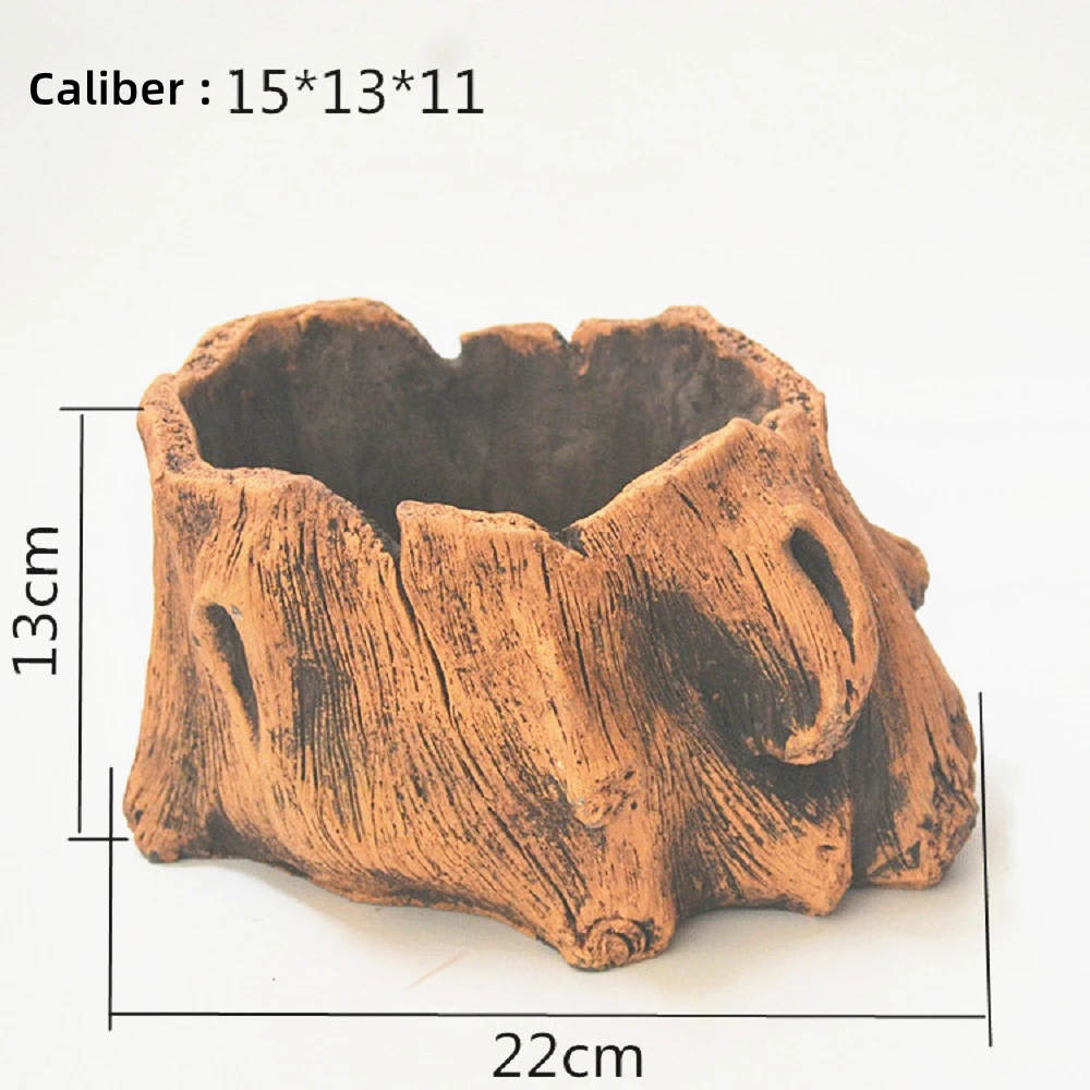 

Cement Wood Grain Pot for Fleshy Green Plant Creative Flowerpot with Special Design Planters Gardenpot with Heavy Body Art Shape