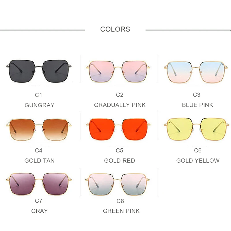 

Fashion Metal Oversized Frame Sunglasses Women Retro Luxury Brand Designer Personality Square Sunglasses Colorful Too Glasses