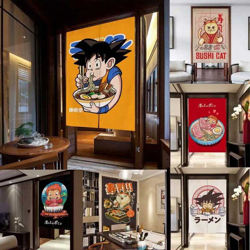 

Whole Piece Noren Japanese Door Curtain Sushi Noodle Restaurant Kitchen Doorway Anti-Smoke Screen Home Bedroom Window Cloth
