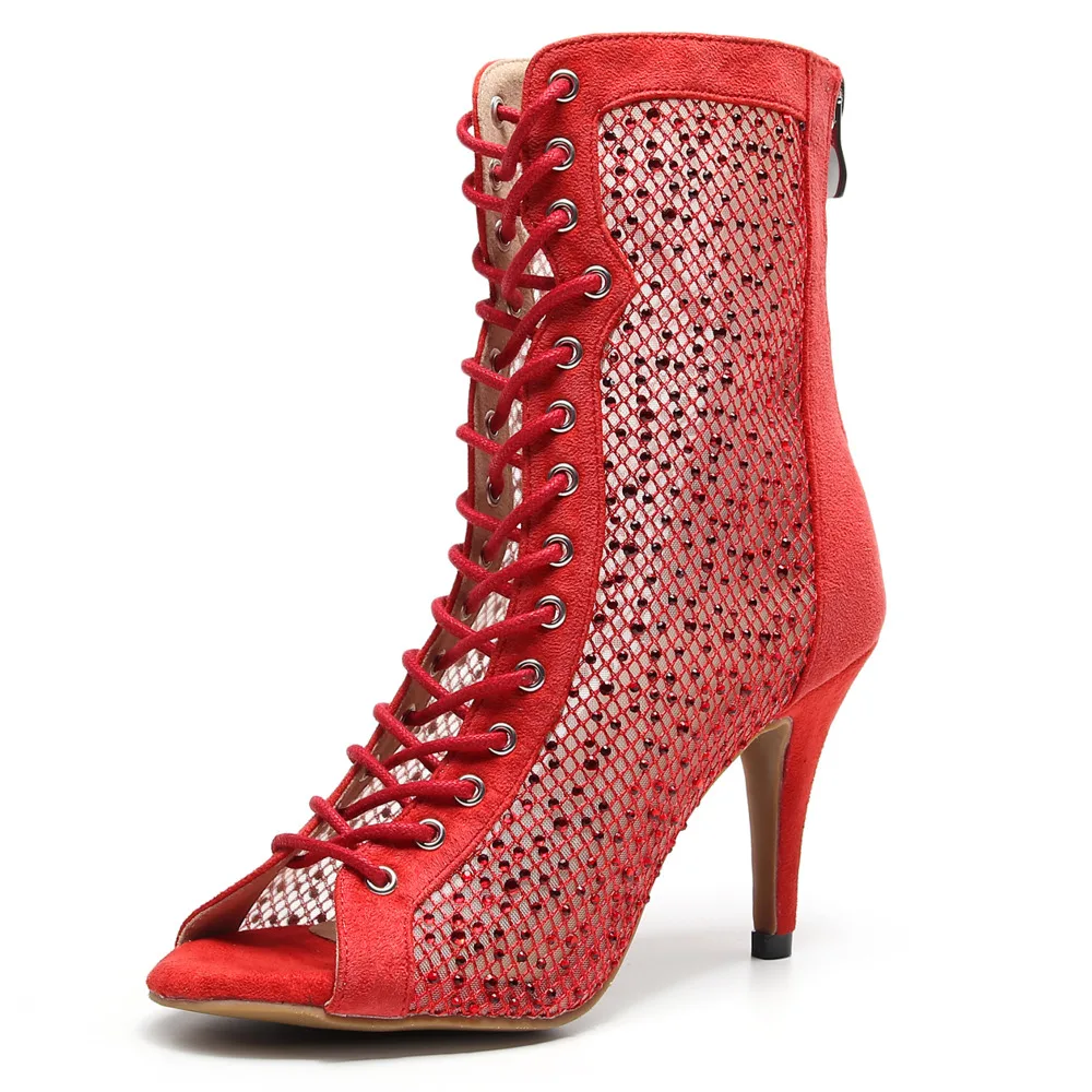 Salsa Salsa Ballroom Plus Size Tango Shoes Latin Dance for Women Discounts Female Pole High Heels Red for Dancing Red Boots