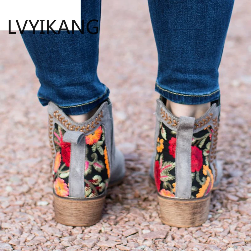 2019 принт Женские ботильоны сезон осень-зима Женская обувь без застежки