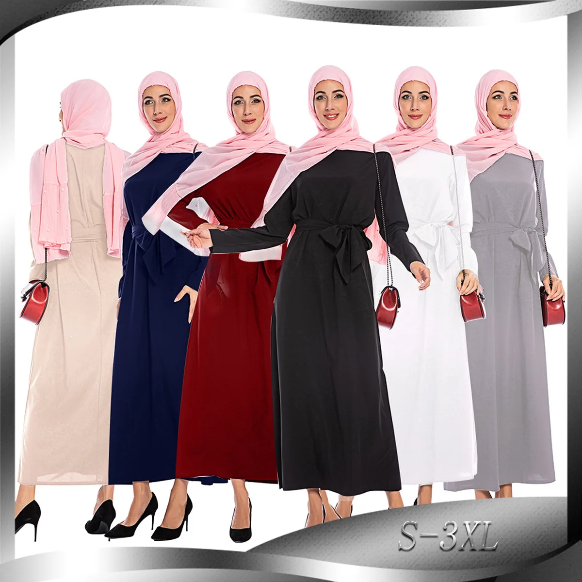 BianFeng женская мусульманская Мода в простом стиле; Абайи из Саудовской Аравии мусульманская одежда с длинным рукавом однотонное платье