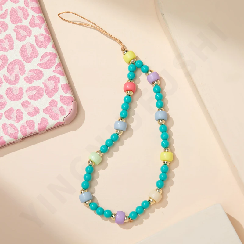 Green Acrylic Mobile Phone Lanyard Soft Pottery Love Mobile Phone Chain Short Anti-Lost Ladies Key Lanyard Strap Jewelry Summer