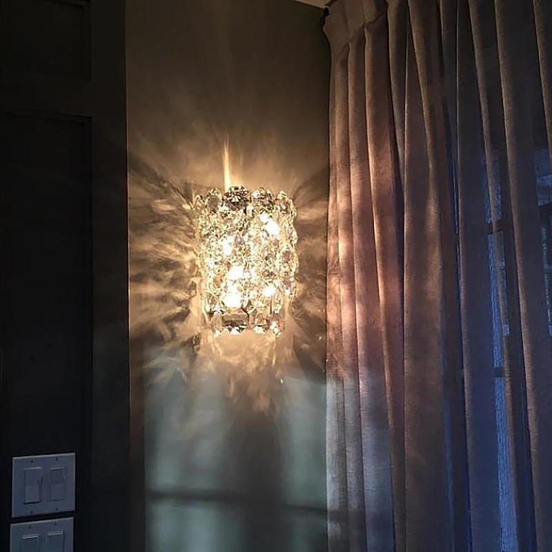 

VC light luxury copper wall lamp living room TV background wall post modern bedroom bedside lamp crystal simple decorative lamps