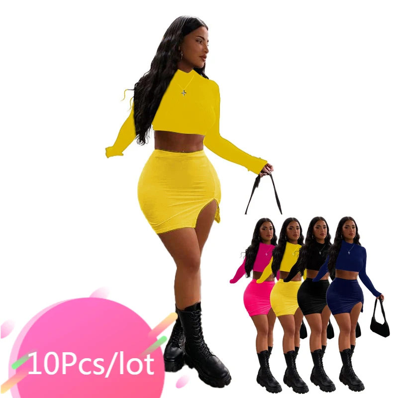 

Bulk Item Wholesale Lots Sexy Women Skirt Set Crop Tops and Mini Dress Solid Party Night Clubwear Dresses for Women Vestidos