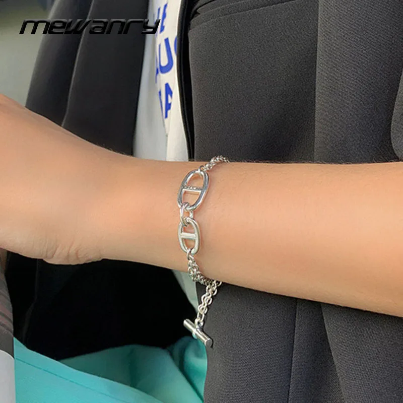 

Mewanry 925 Sterling Silver Bracelet for Women Trend Hip Hop Vintage Creative Thick Chain Pig Nose Party Jewelry Birthday Gifts