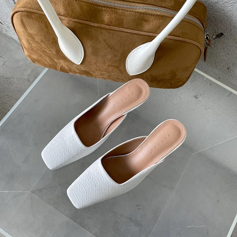 Туфли-лодочки женские на высоком каблуке квадратный носок без застежки шлепанцы