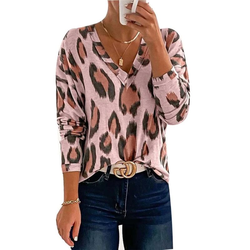 Элегантная Молодежная Футболка с леопардовым принтом Новинка весна-осень 2022