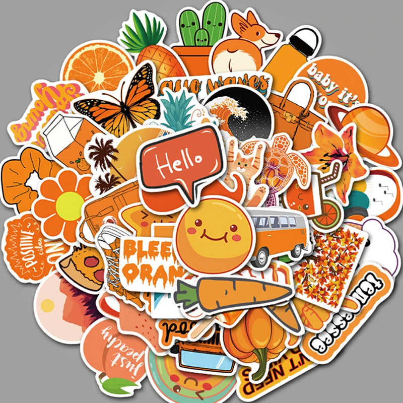 

50 PCS Orange VSCO Stickers Pack Waterproof Cool Girl Stickers For Skateboard Laptop Suitcase Motorcycle Car Decal Toys