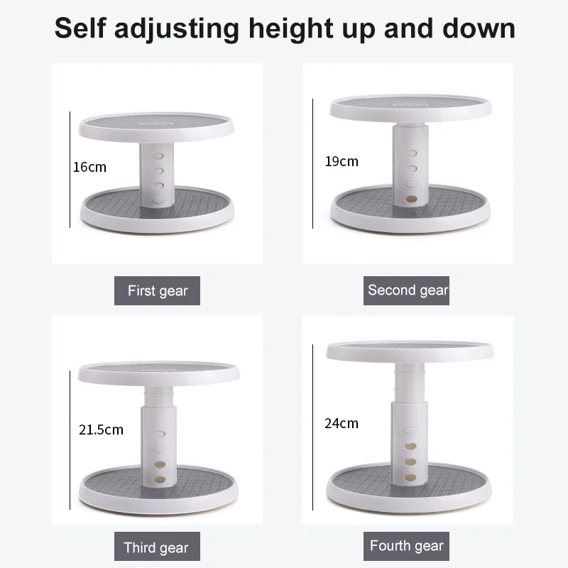 

360 Rotation Kitchen Storage Rack Height Adjustable Double Layer Organizer Rack Spice Turntable Drink Cosmetic Storage Rack