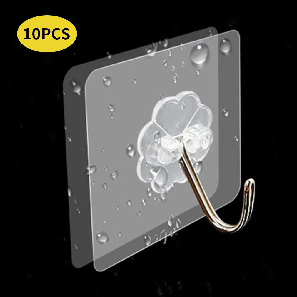 

10Pcs Transparent Wall Hooks Free Punching Self Adhesive Reusable Seamless Hanging Hook Kitchen Bathroom Office Organizer Hook