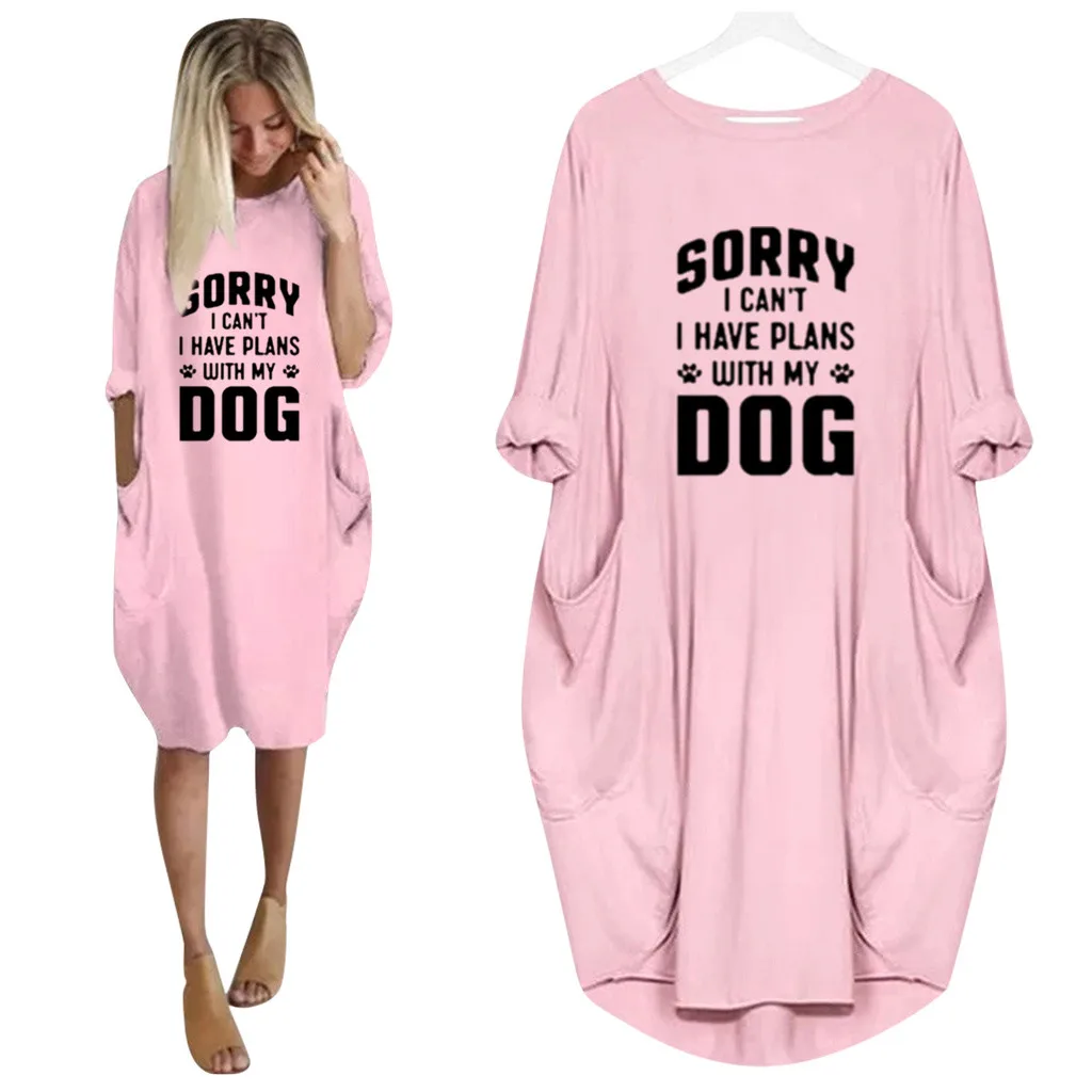 Pink Женские толстовки платье негабаритных Мини платья осенние Харадзюку печати мешковатые с длинным рукавом Свободный пуловер с круглым вырезом джемпер карман Vestidos - Цвет: Pink
