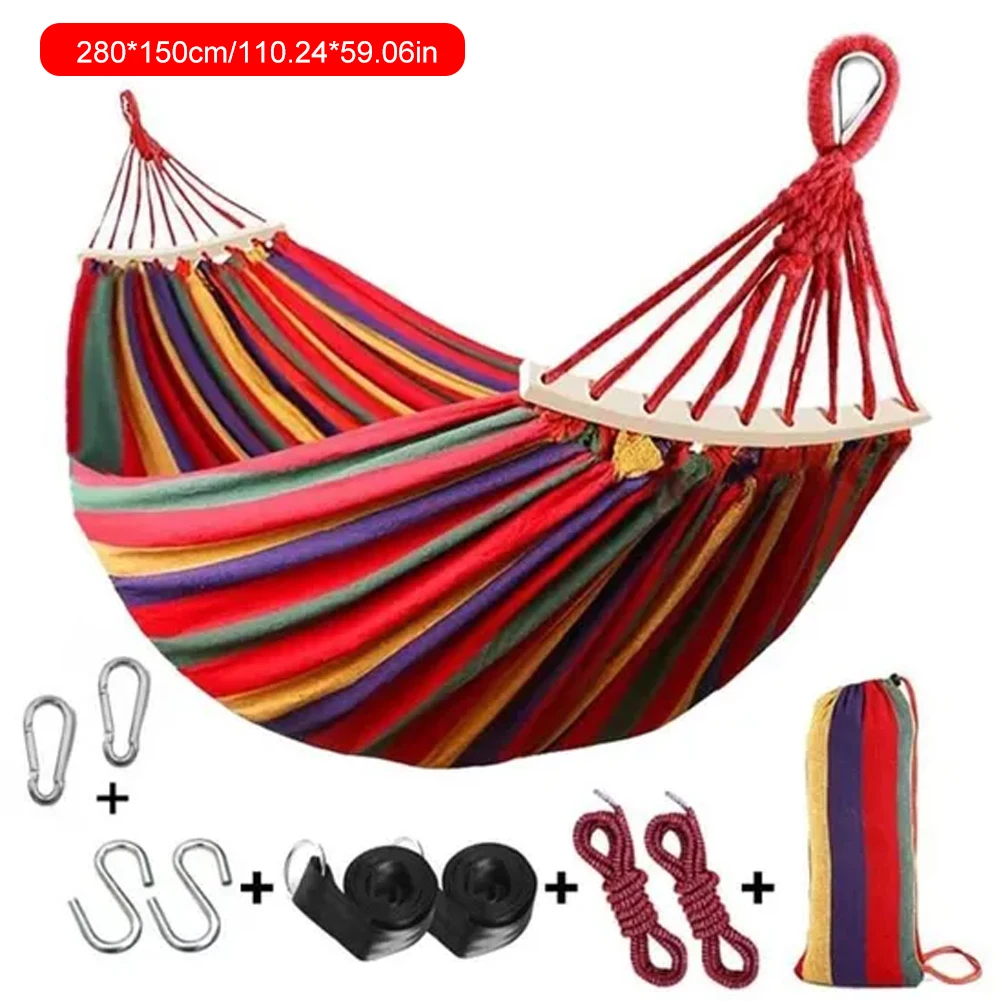 

Outdoor Portable Hanging Hammock Single Double Camping Swing Chair Thick Canvas Bed Hammocks 350KG Load With Straps Carrying Bag