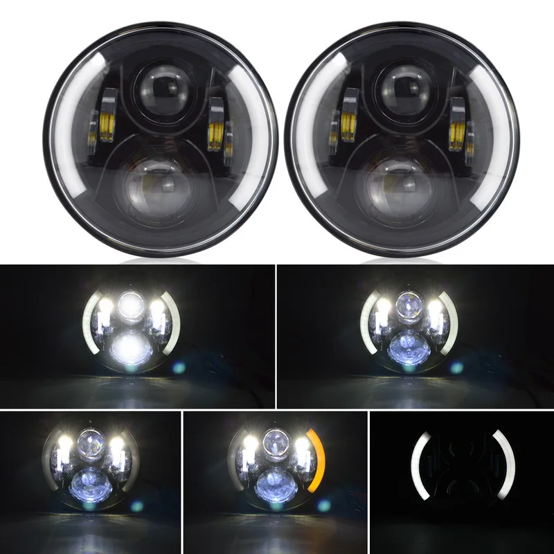 Safego 40W 7&quot Round Wrangler Angel Eye LED Headlight DRL High Low Beam Turn Signal with Halo Ring H4 H13 for Offroad Motorcycle |