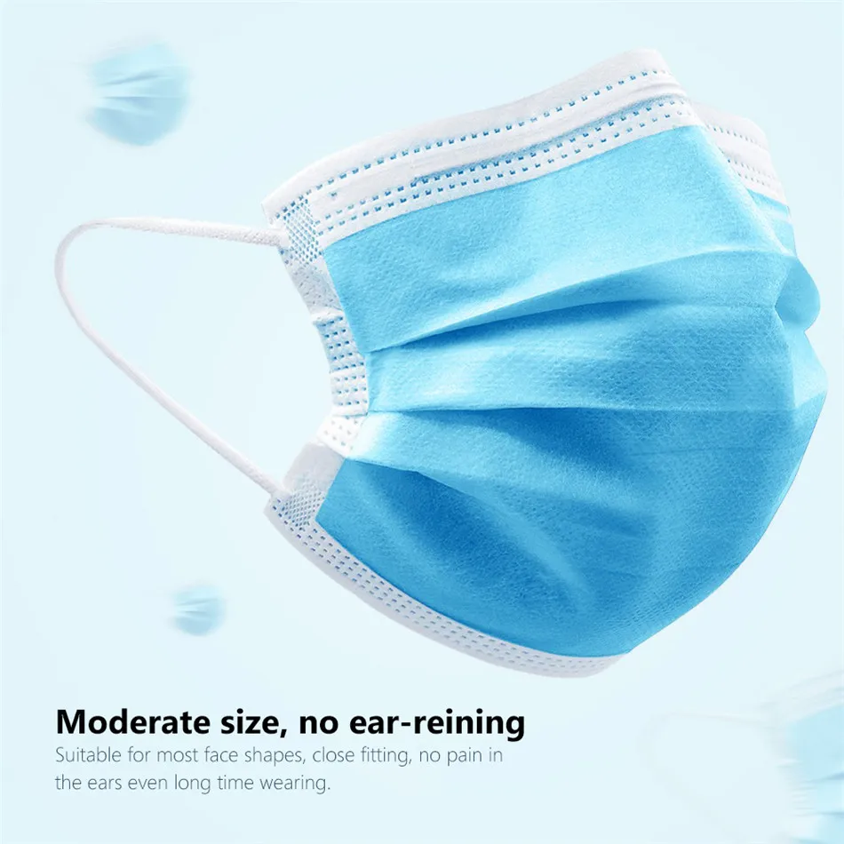50pcs Non-woven Disposable 3 Layer Ply Filter Mask Safe Breathable Protective Anti-Dust Ear Loop Mouth Thickened Face Masks | Красота и