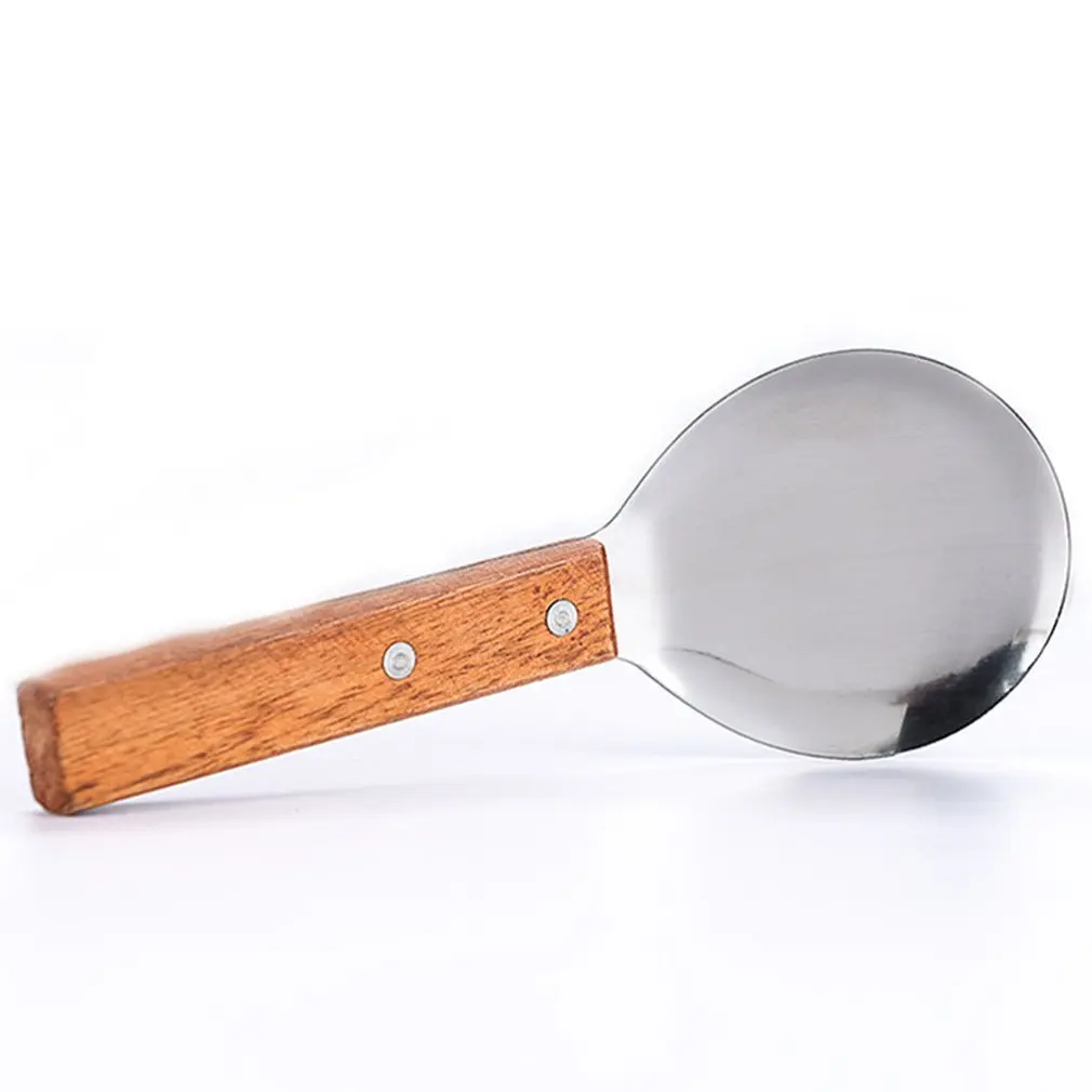 

Stainless Steel Rice Spoon Cooking Spoon Creative Wooden Handle Fruit Tofu Spoon Kitchen Utensils Round Cooking Spoon
