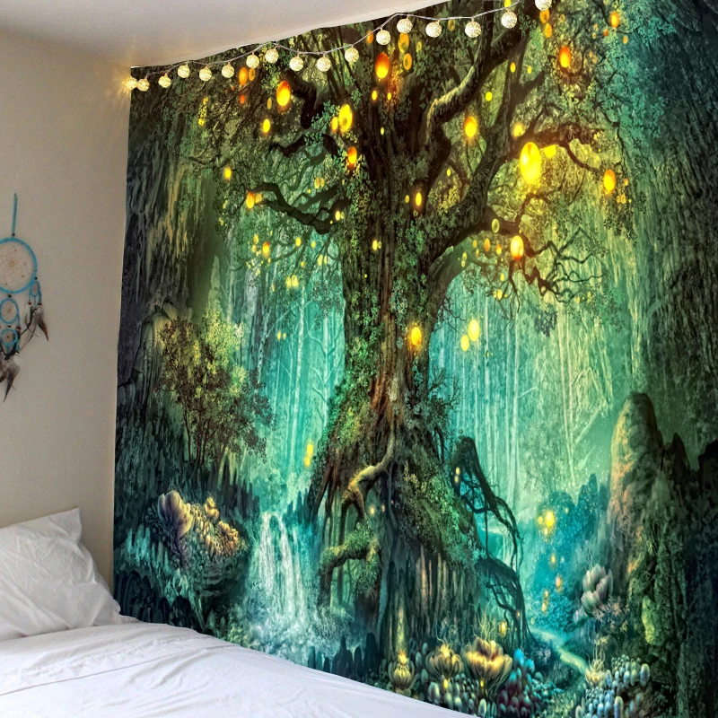 

Forest life tree tapestry landscape wall hanging tapestry living room decoration lantern tree tapestry magic home decoration tap