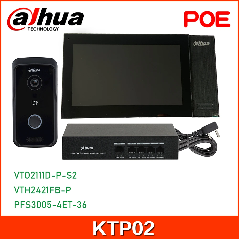 

Видеодомофоны Dahua, IP-комплекты KTP02, IP-дверная станция для виллы и внутренний монитор, поддержка стандарта PoE, управление двумя замками