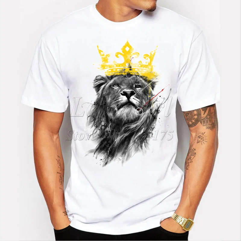 

men's lastest 2019 fashion short sleeve king of lion printed t-shirt funny tee shirts Hipster O-neck cool tops