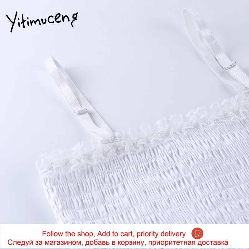 

Yitimuceng Crop Tops Women Summer 2021 White Stretch Fitted Tank Top Sexy Ladies Tops Lambswool Stretchy Lace Dropshipping New