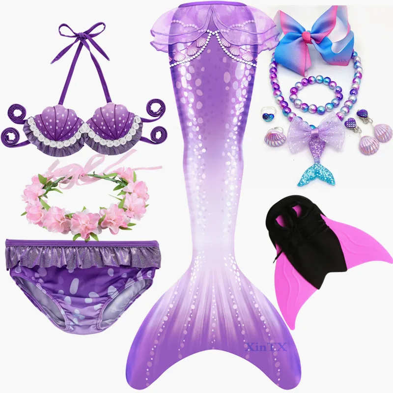 Детский пляжный купальник с хвостом Русалочки бикини моноластами для косплея и