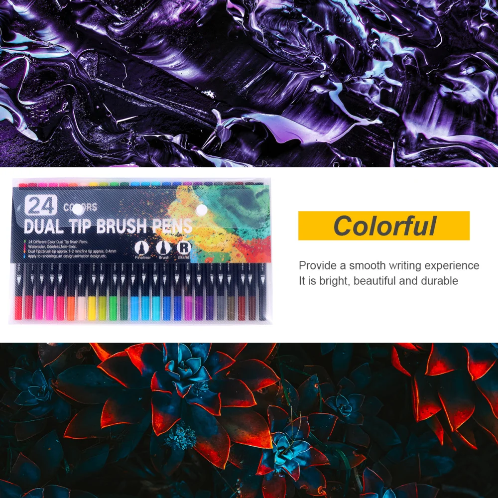 

24 Colors Marker Pens Dual Tip Sketch Marker Pen Stationery School Supplies