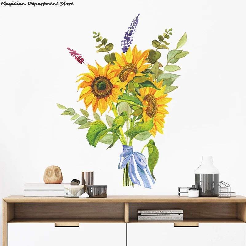 

Painted Sunflower Flower Arrangement Removable Wall Stickers Bedroom Refrigerator Window Kindergarten Chrysanthemum Decoration