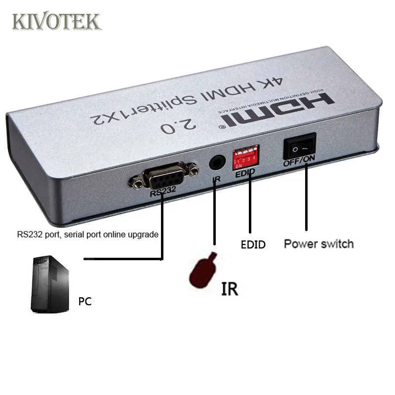 Разветвитель HDMI 1X2 4K разветвитель 1 в 2 выхода 4K/60 Гц 3D HDMI2.0 HDCP2.2 8 каналов управления