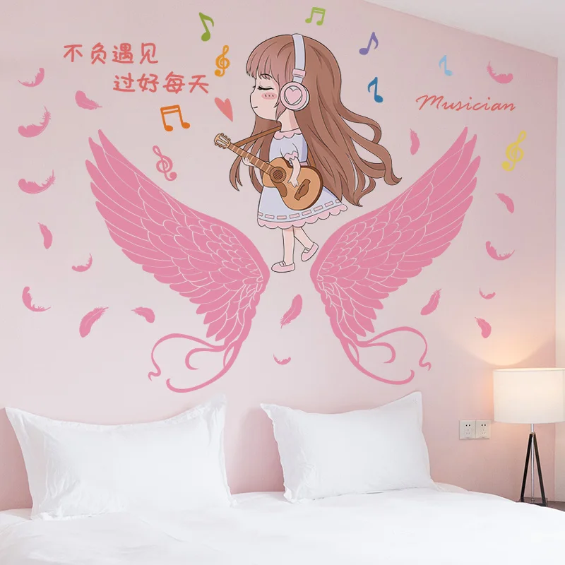 

[shijuekongjian] Cartoon Girl Wall Stickers DIY Feather Wings Mural Decals for Kids Bedroom Baby Room Nursery House Decoration