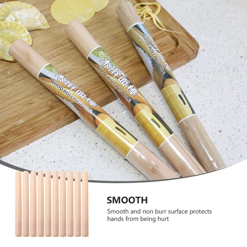 

10 Pcs Wooden Noodle Sticks for Pressing Dumpling Skins, Rolling Noodles and Baking Tools