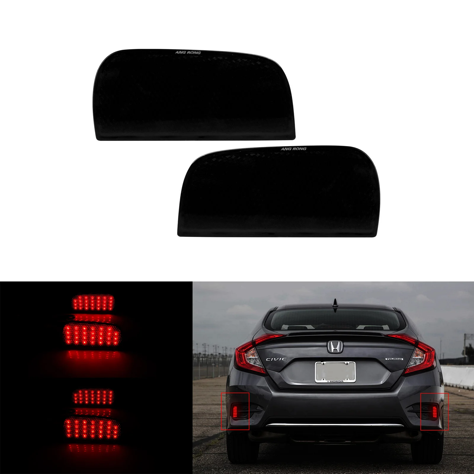 

Black Lens LED Bumper Reflector Tail Brake Light For Honda Civic Sedan Coupe 16+