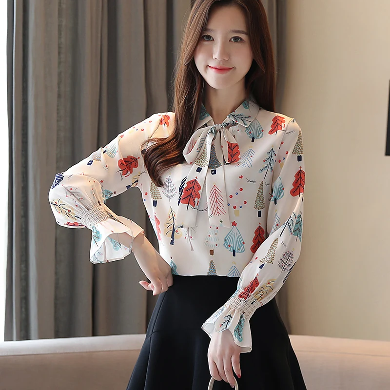 Корейская мода женская элегантная шифоновая блузка женские блузки с длинными