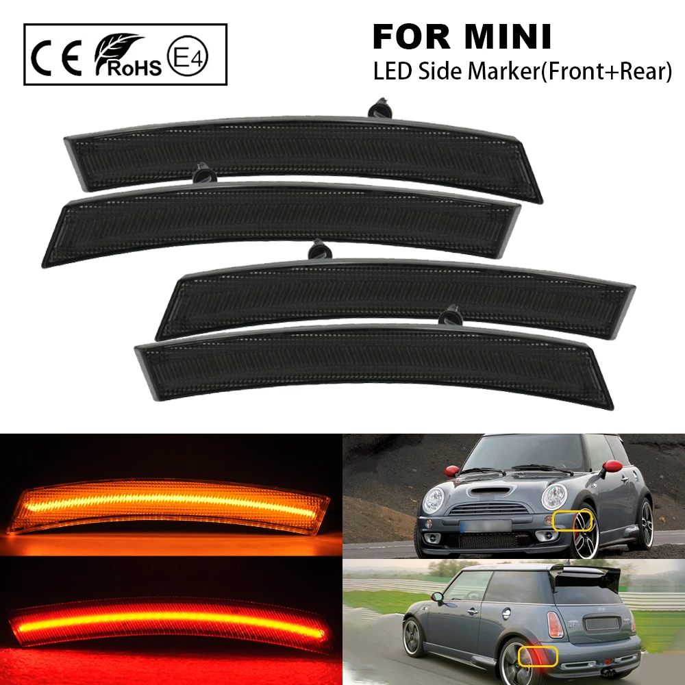 

For 2002 2003 2004 2005 2006 2007 2008 MINI Cooper R50 R52 R53 Smoked LED Side Marker Light Lamp Front Rear Amber/Red US Version