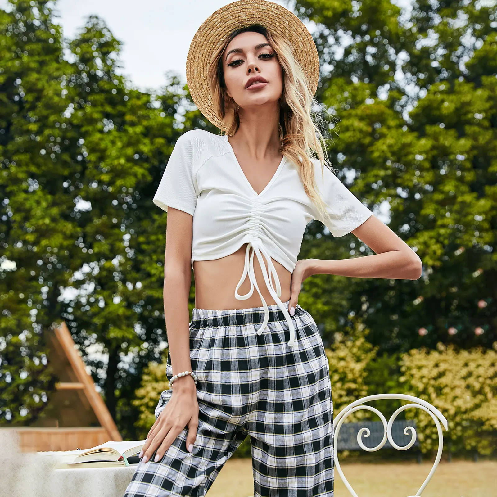 2019 Осень Новый Твердый Из Двух Частей Наборы Женщин с длинным рукавом Круглый